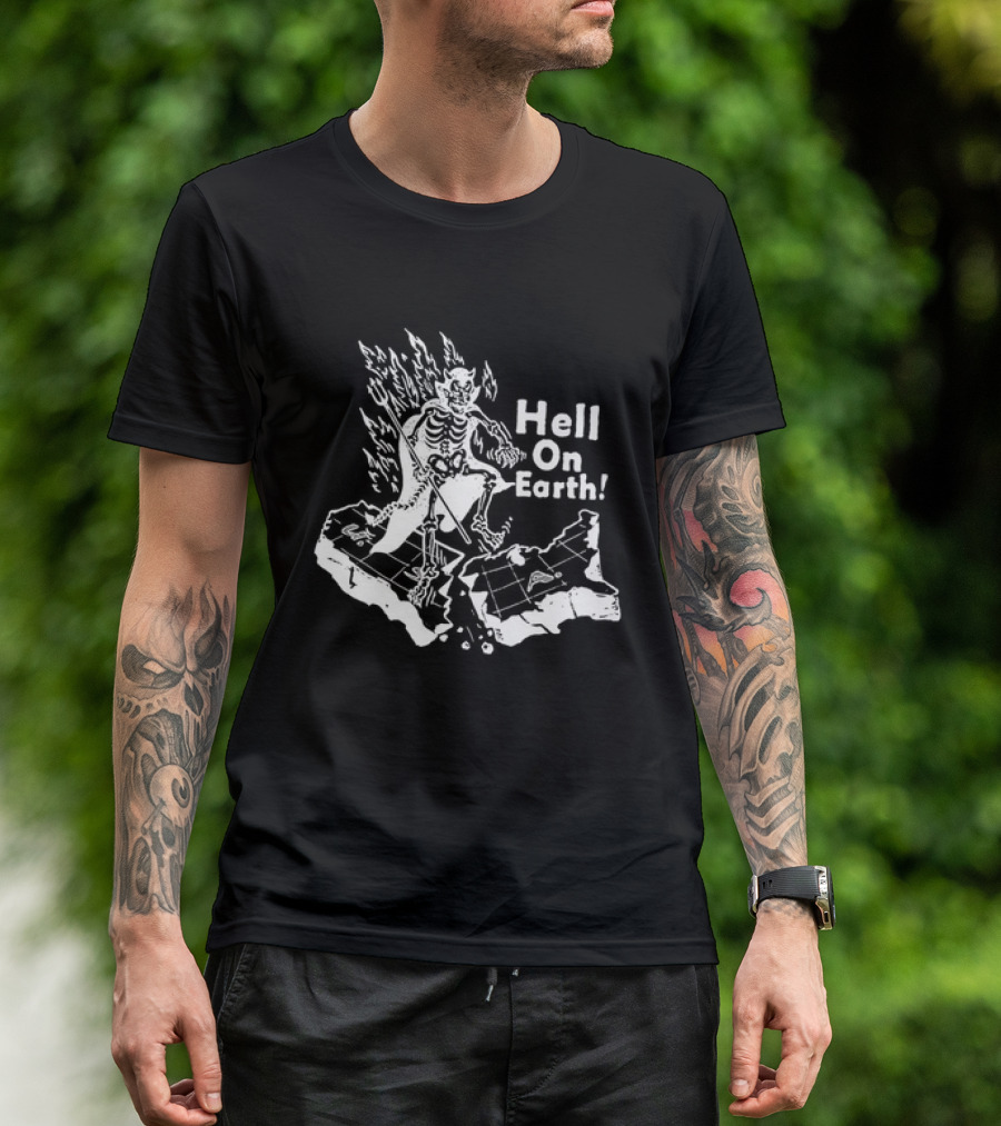 Hell On Earth Skeleton Devil In Flames With Trident T-Shirt