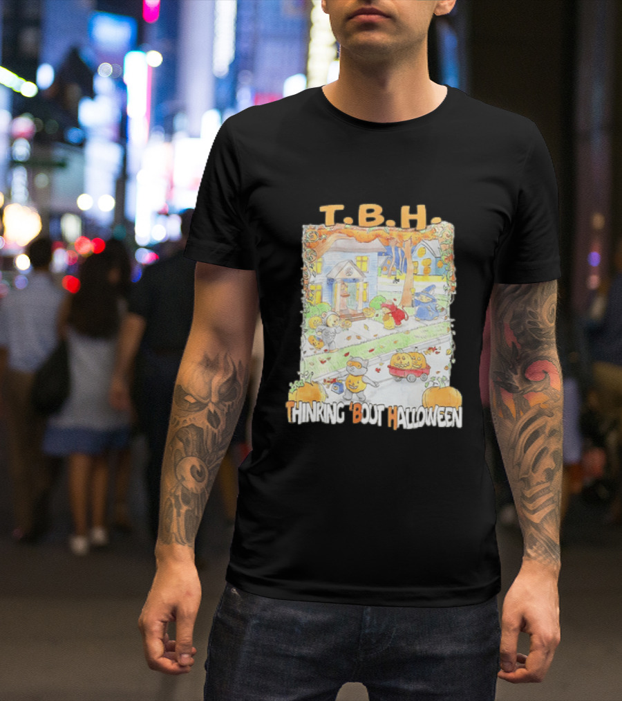 TBH Thinking 'Bout Halloween Animal Trick Or Treaters Fall Street Scene T-Shirt