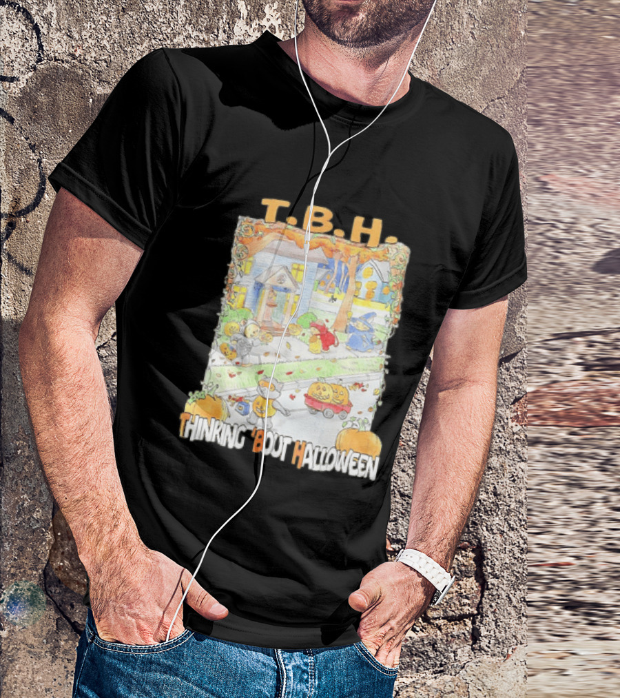 TBH Thinking 'Bout Halloween Animal Trick Or Treaters Fall Street Scene T-Shirt