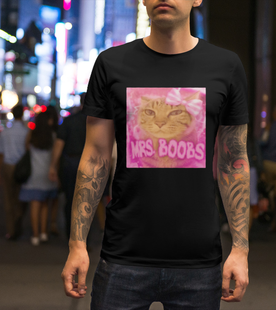 Mrs Boobs Cat Pink Aesthetic With Bow T-Shirt