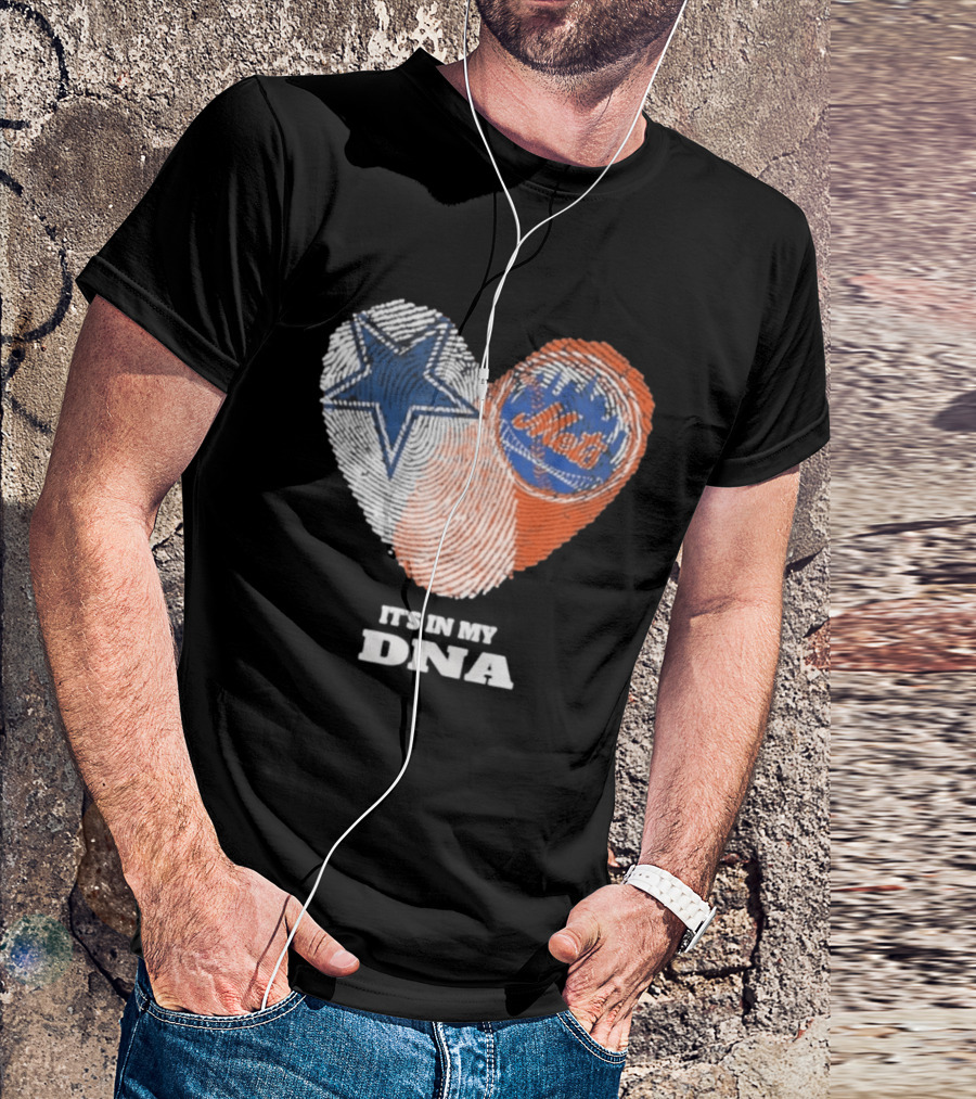 IT'S IN MY DNA Dallas Cowboys New York Mets Fan Fingerprint Heart T-Shirt
