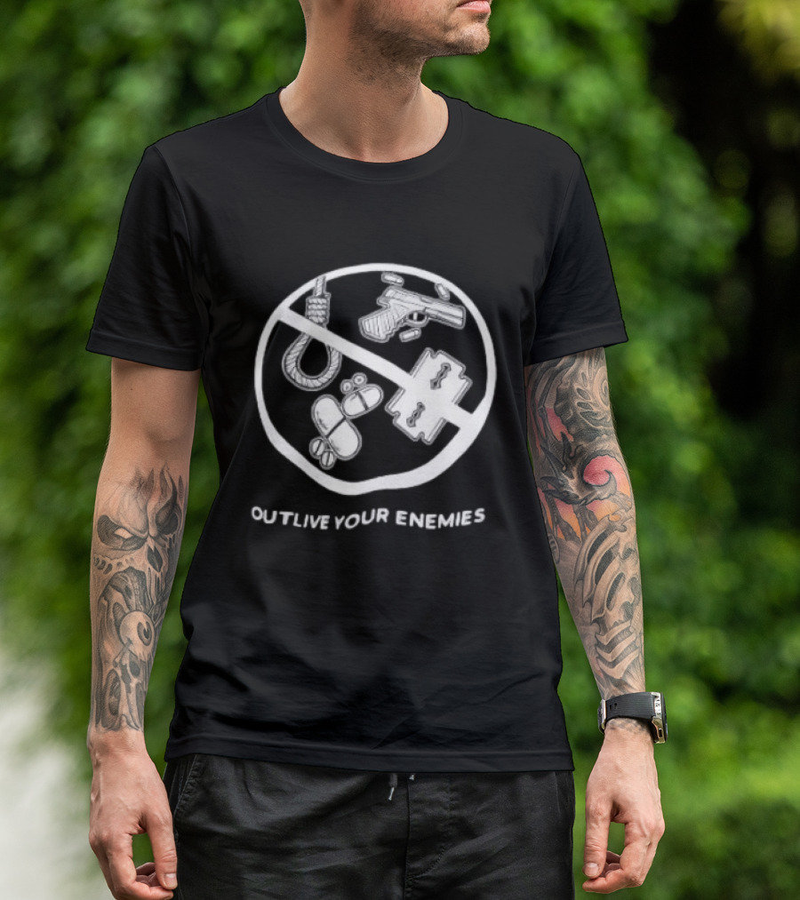 Twitching Tongues Outlive Your Enemies All Pain No Weapons Anti Violence T-Shirt