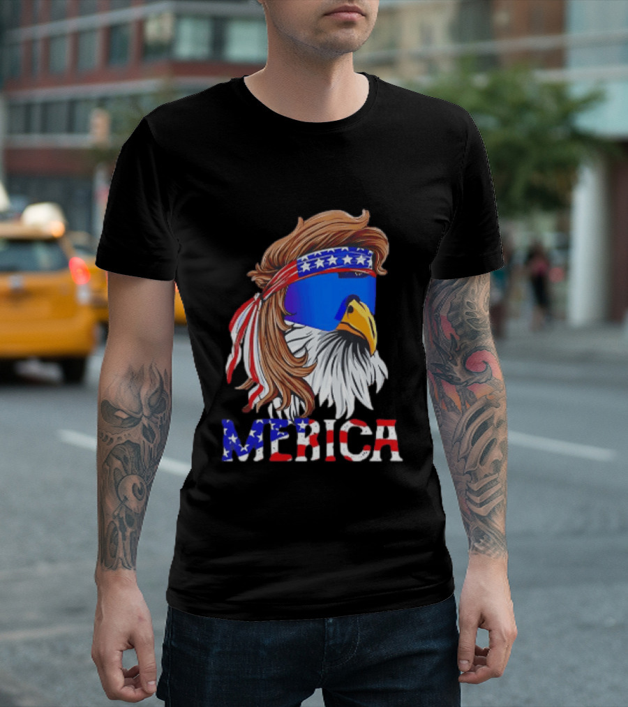 Patriotic Merica Bald Eagle Mullet Sunglasses USA Flag T-Shirt