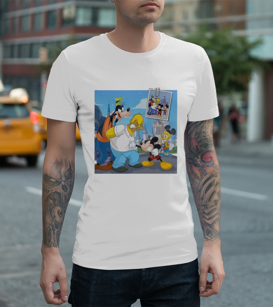 Disney World Homer With Mickey Goofy Bart Mashup By Richietoons T-Shirt