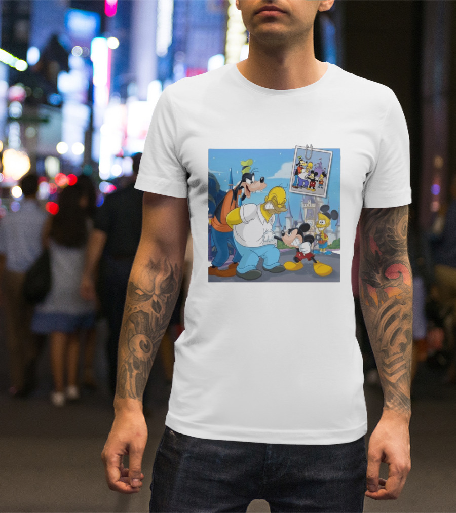 Disney World Homer With Mickey Goofy Bart Mashup By Richietoons T-Shirt