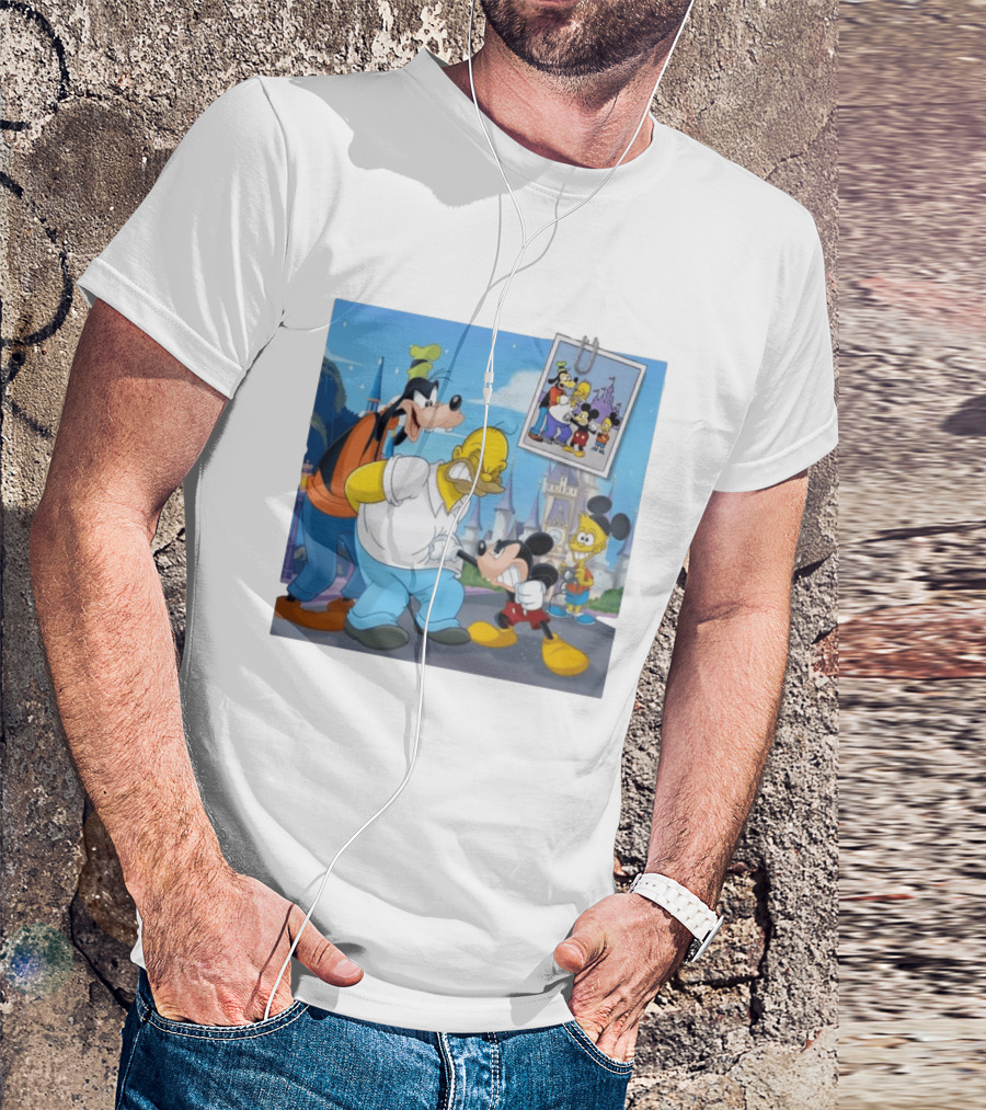 Disney World Homer With Mickey Goofy Bart Mashup By Richietoons T-Shirt