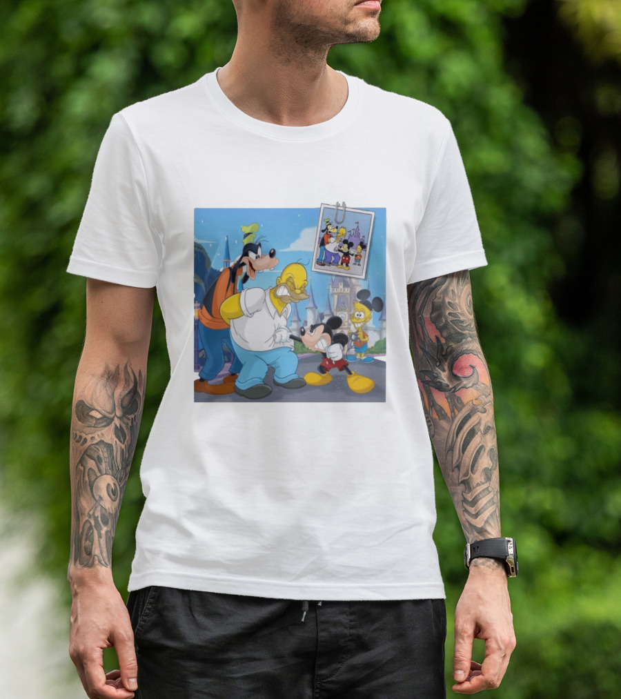 Disney World Homer With Mickey Goofy Bart Mashup By Richietoons T-Shirt