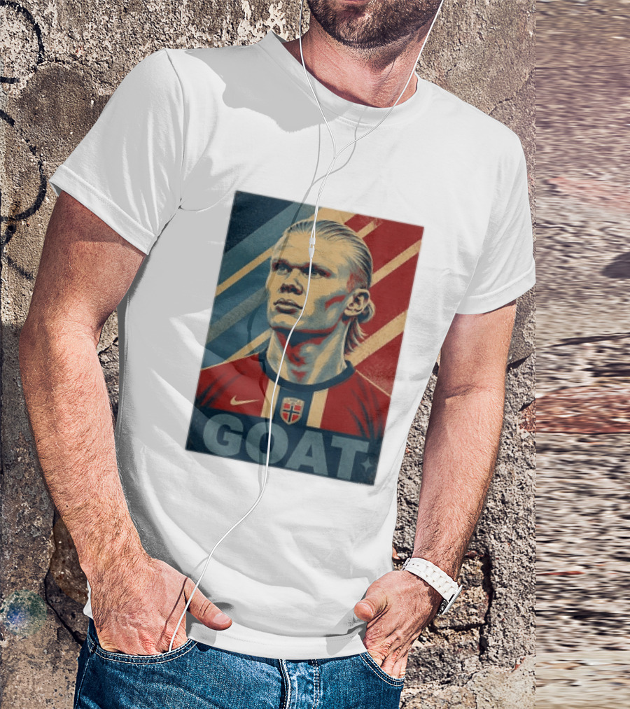 Erling Haaland G.O.A.T Norway Soccer Legend Iconic Red Blue Stripes T-Shirt