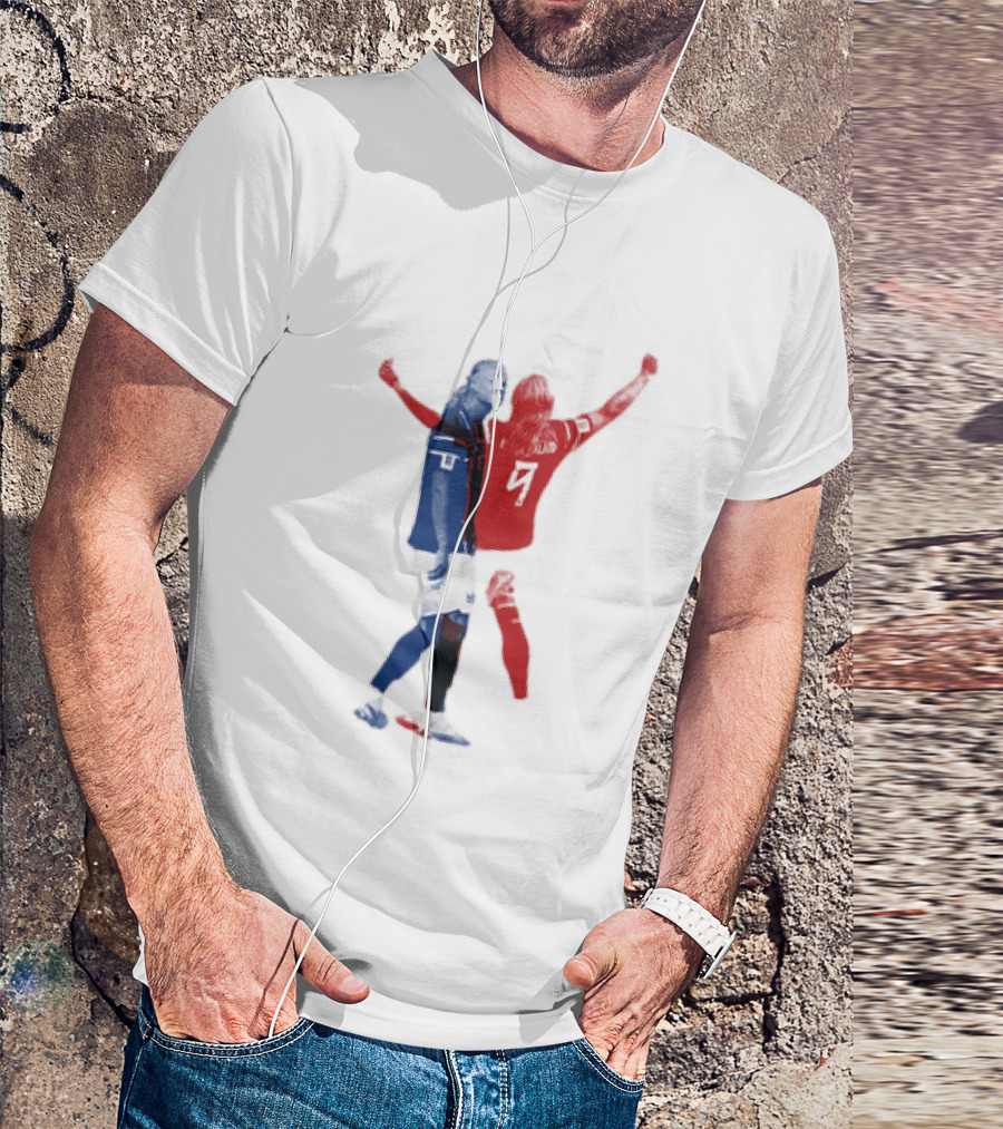 Erling Haaland Norway National Team Halftone Collage Blue And Red Number 9 T-Shirt