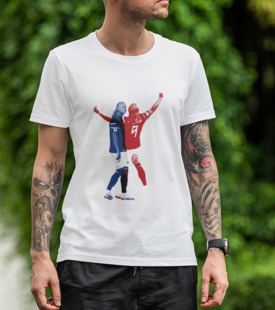 Erling Haaland Norway National Team Halftone Collage Blue And Red Number 9 T-Shirt