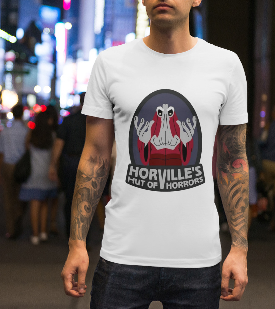 Horville's Hut Of Horrors Angry Red Clad Monster With Creepy Hands T-Shirt