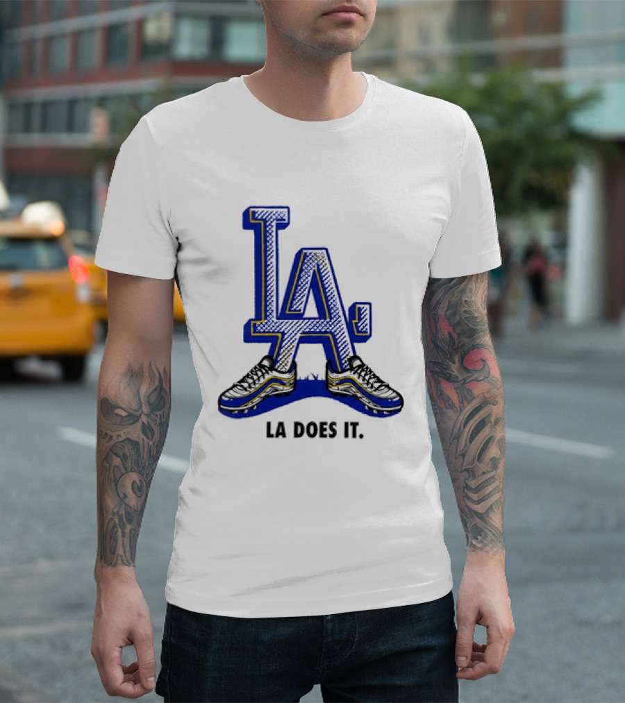 LA Dodgers LA Does It Baseball Footwear T-Shirt