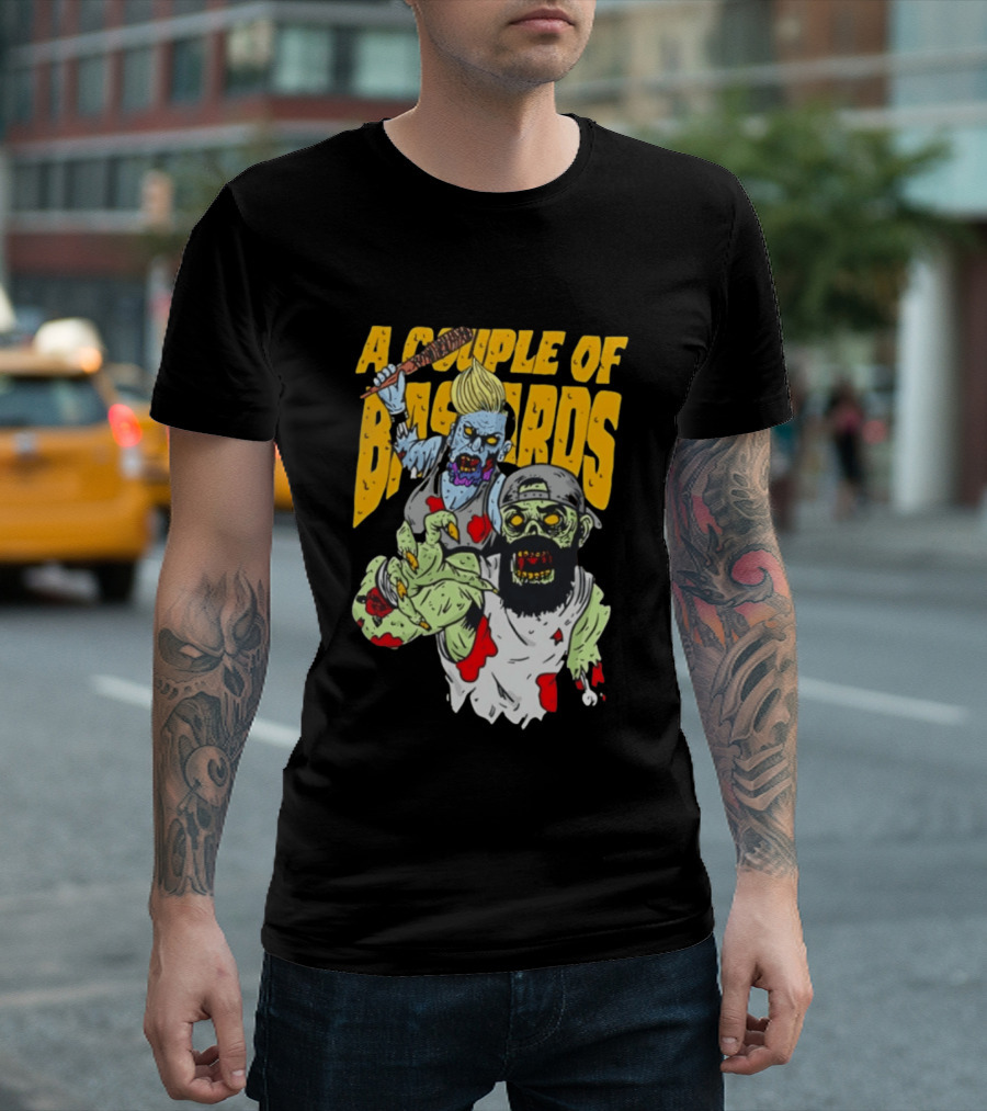 A Couple Of Bastards Zombie Cartoon With Baseball Bat And Beard T-Shirt