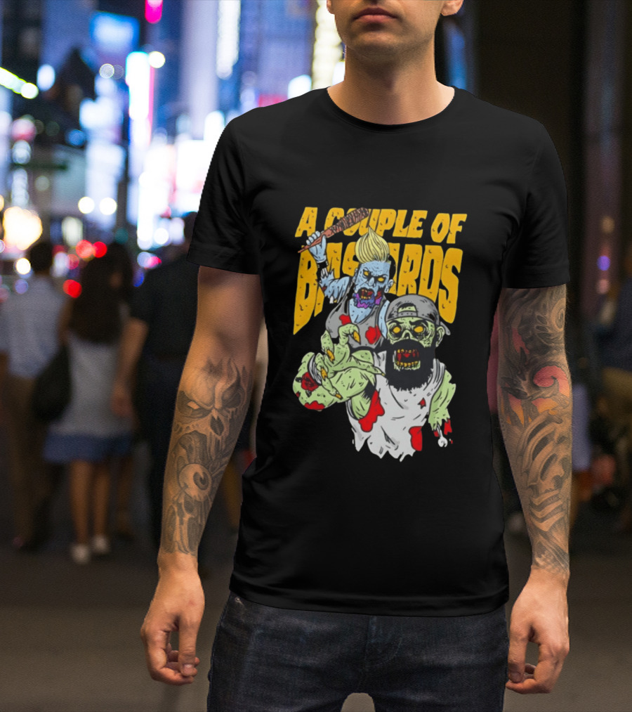 A Couple Of Bastards Zombie Cartoon With Baseball Bat And Beard T-Shirt