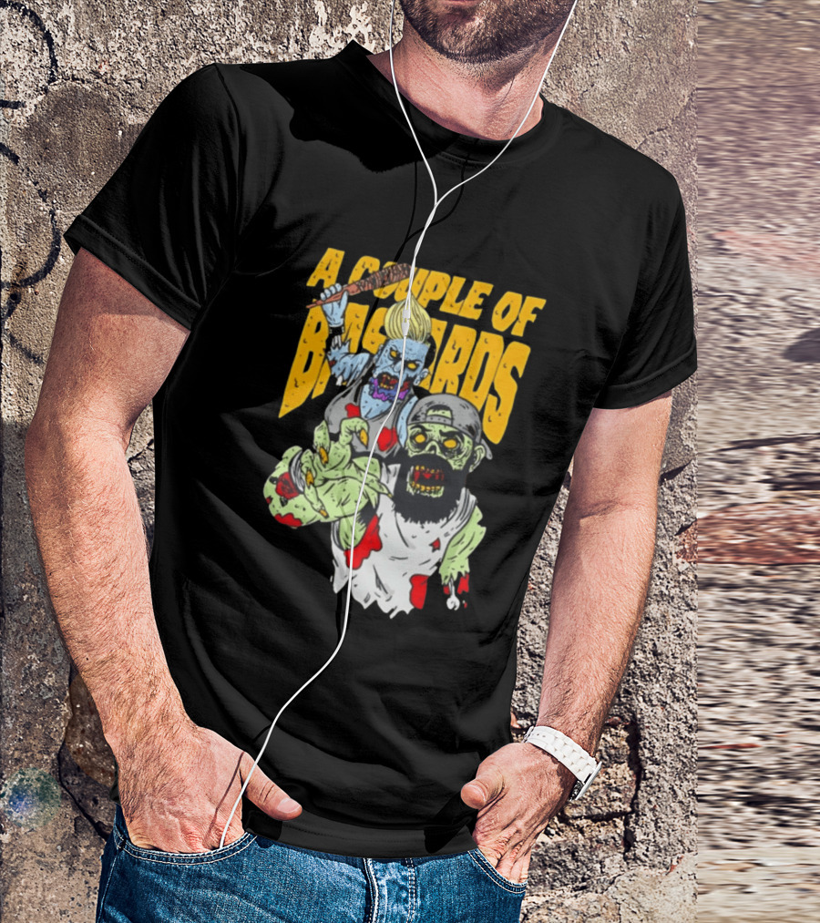 A Couple Of Bastards Zombie Cartoon With Baseball Bat And Beard T-Shirt