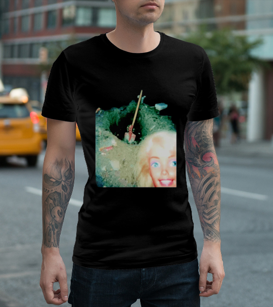 Barbie Doll Digging A Grave Shovel Surreal Scene T-Shirt