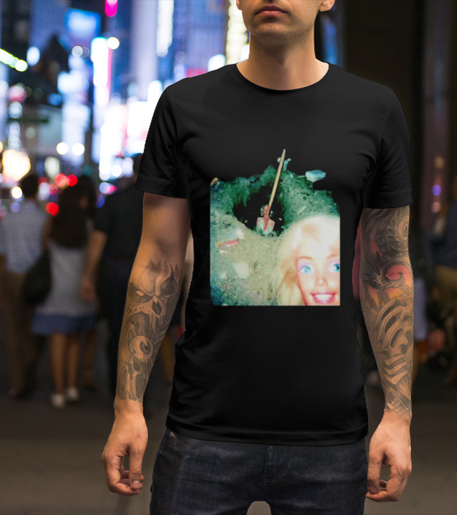 Barbie Doll Digging A Grave Shovel Surreal Scene T-Shirt