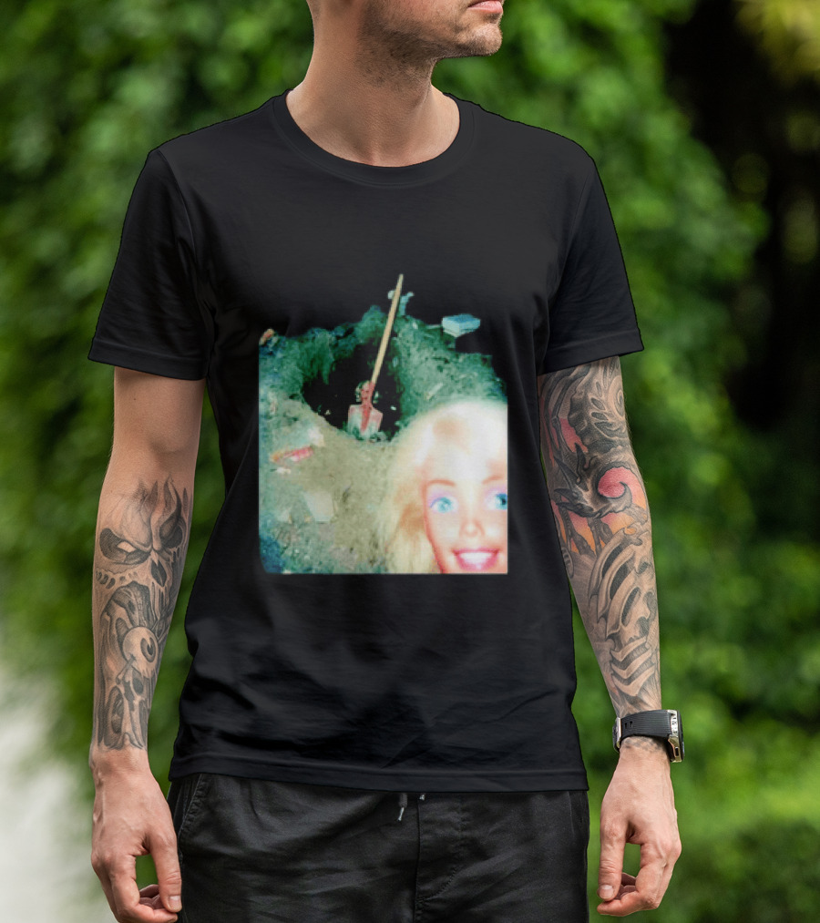 Barbie Doll Digging A Grave Shovel Surreal Scene T-Shirt