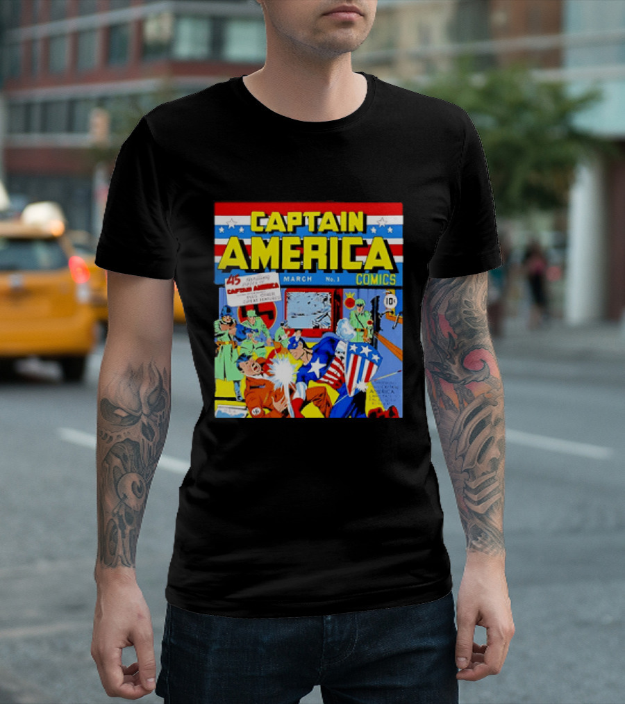 Captain America Comics March No 1 Smashing Thru Hitler Issue Cover 1941 T-Shirt