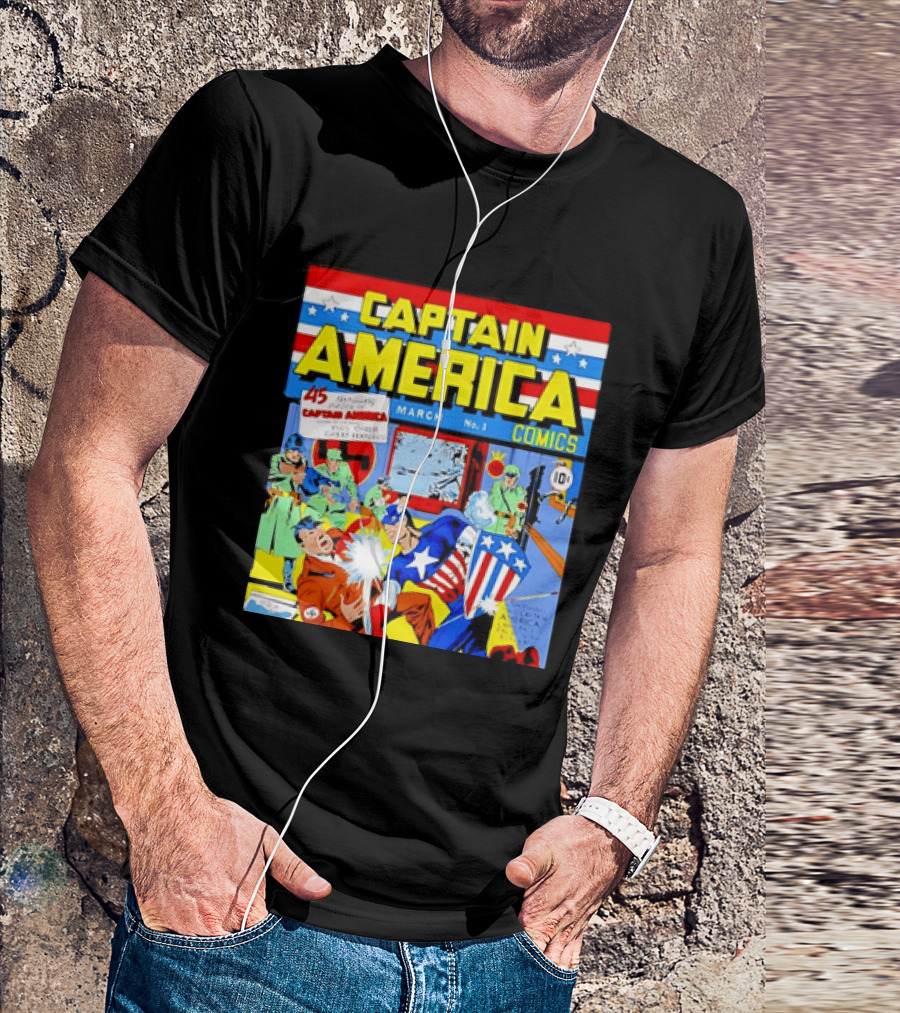 Captain America Comics March No 1 Smashing Thru Hitler Issue Cover 1941 T-Shirt