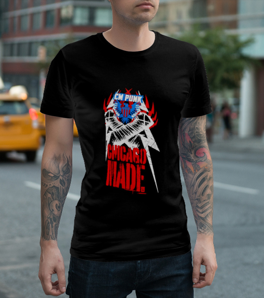 CM Punk Chicago Made WWE Wrestling Red And Blue Star T-Shirt