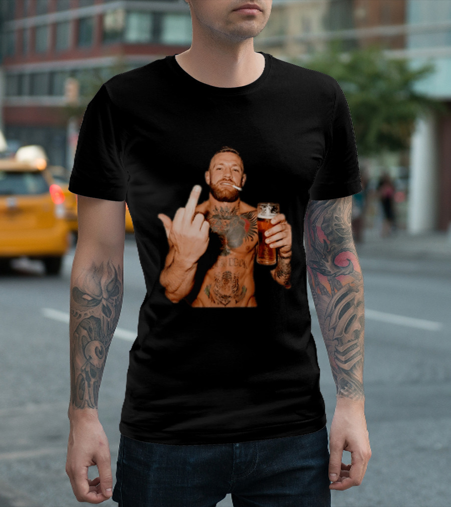 Conor McGregor UFC MMA The Notorious Middle Finger Tattoo Beer T-Shirt