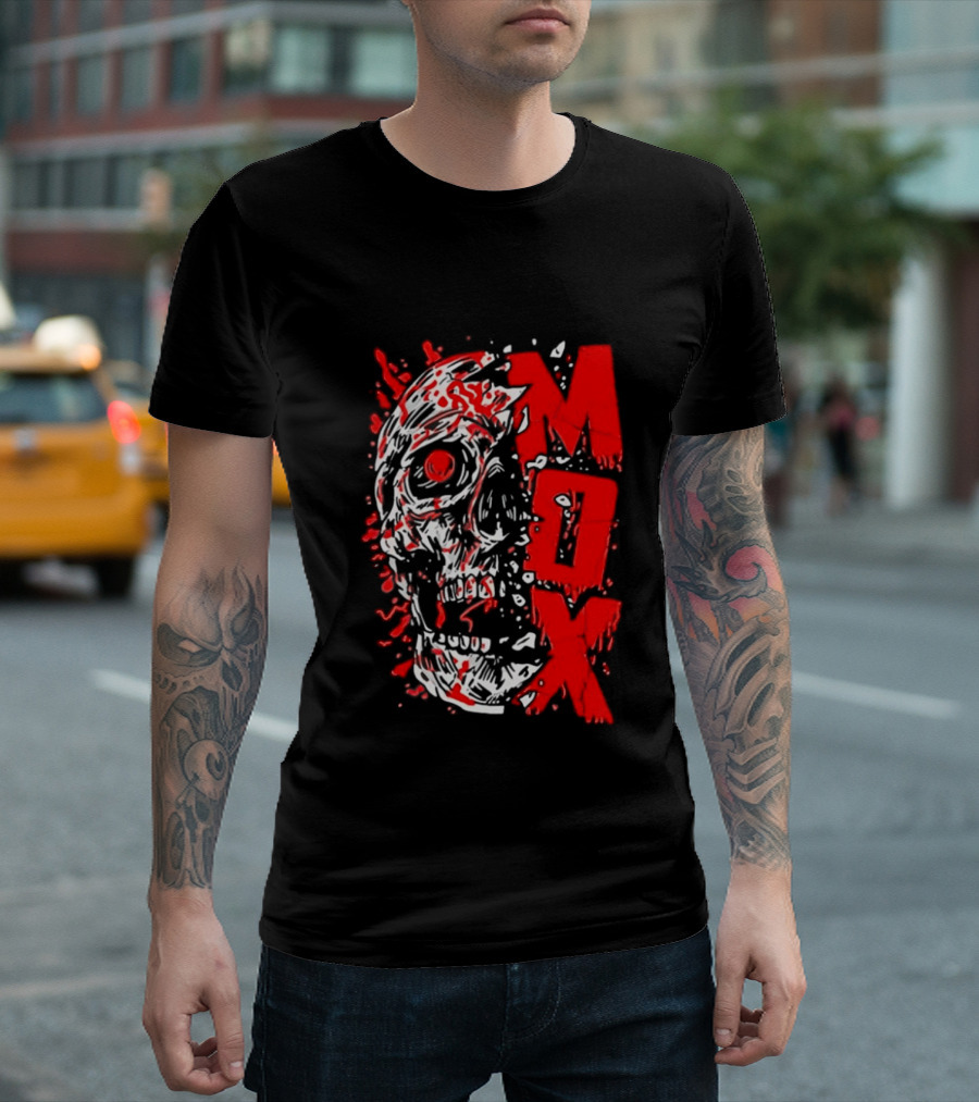 Creepy Zombie Skull MOX Red Splatter T-Shirt