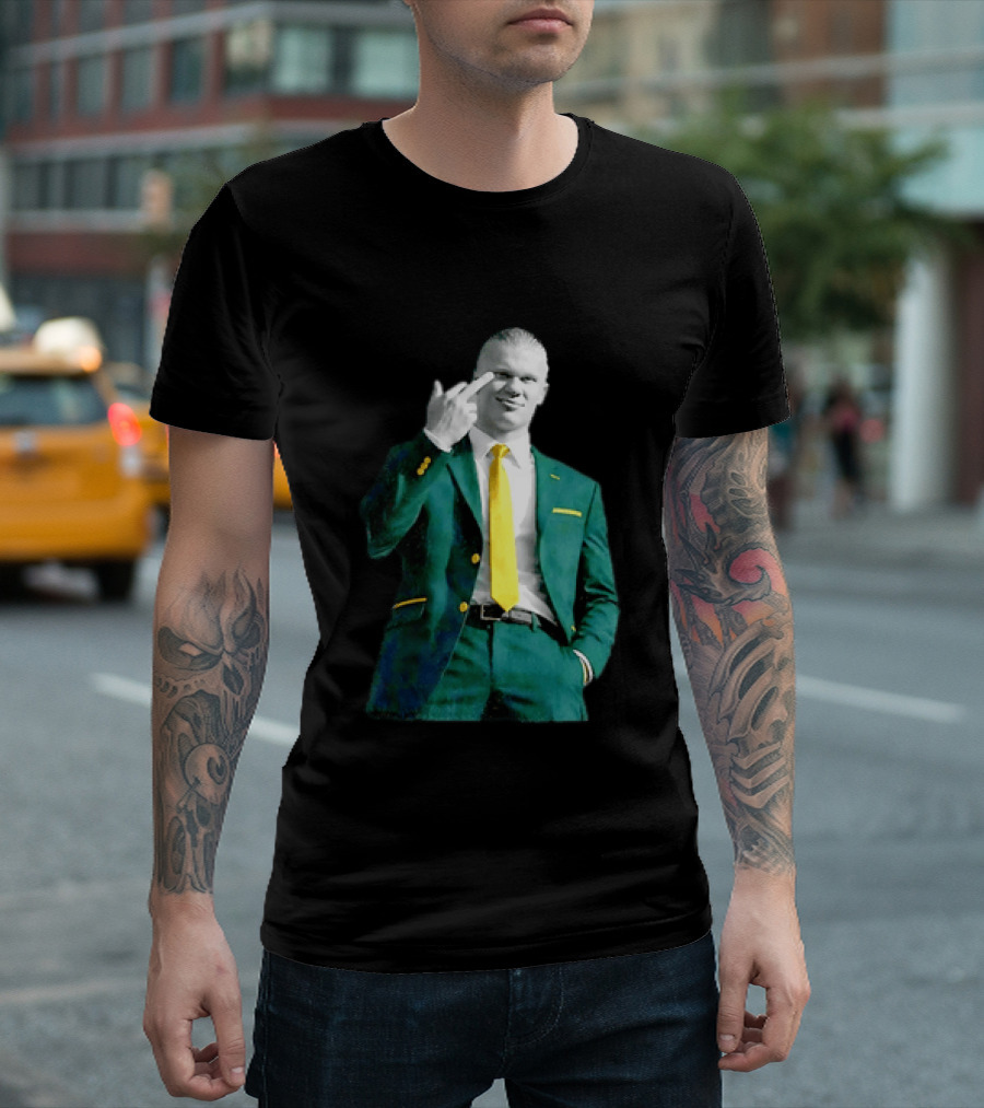 Erling Haaland Green Suit Yellow Tie Manchester City T-Shirt