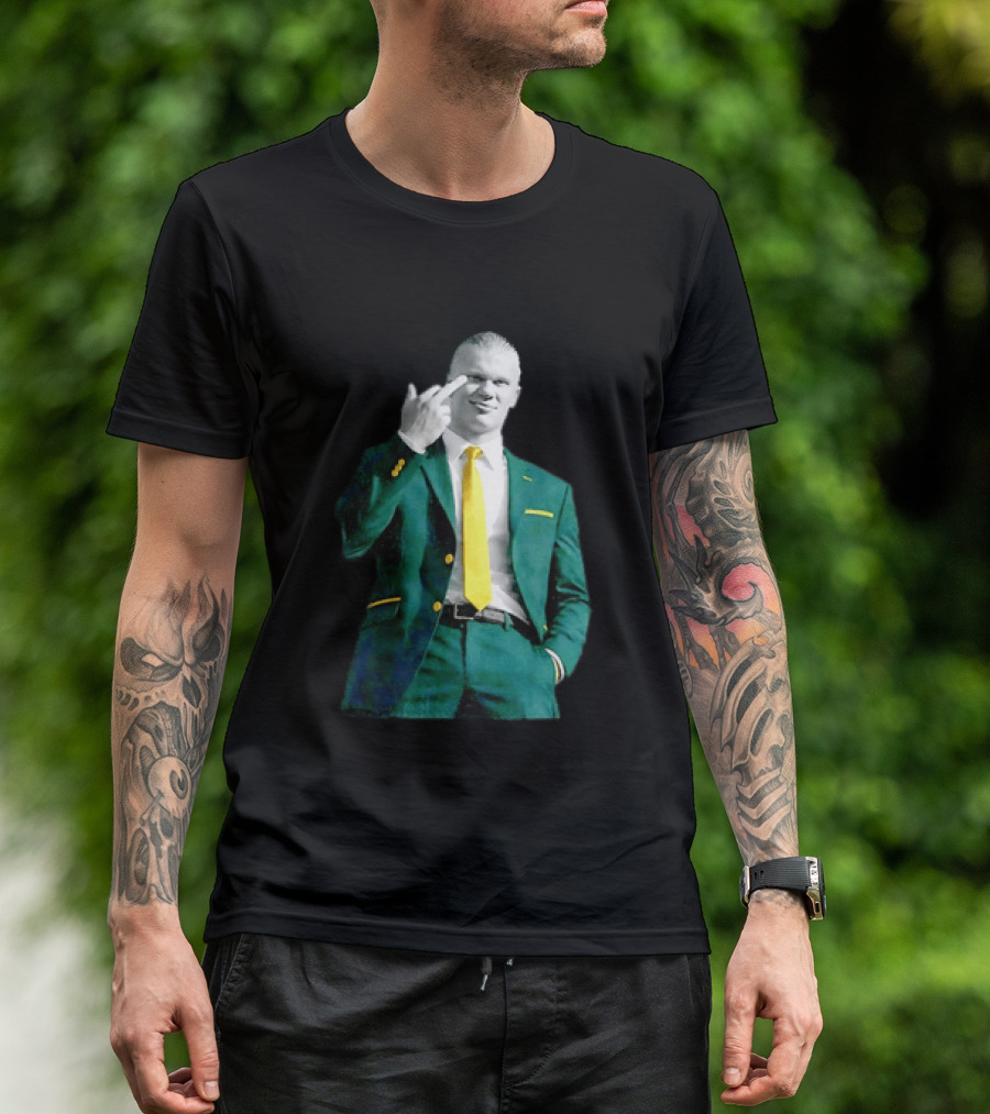Erling Haaland Green Suit Yellow Tie Manchester City T-Shirt