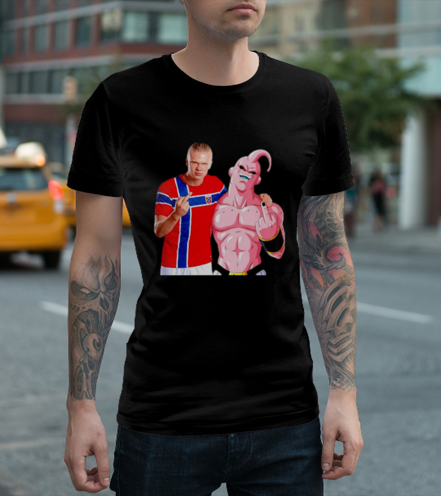 Erling Haaland Norway Majin Buu Middle Finger Cartoon Collaboration T-Shirt