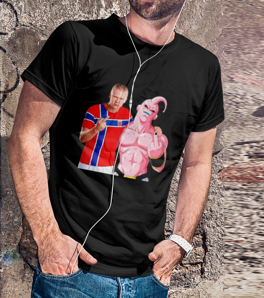 Erling Haaland Norway Majin Buu Middle Finger Cartoon Collaboration T-Shirt
