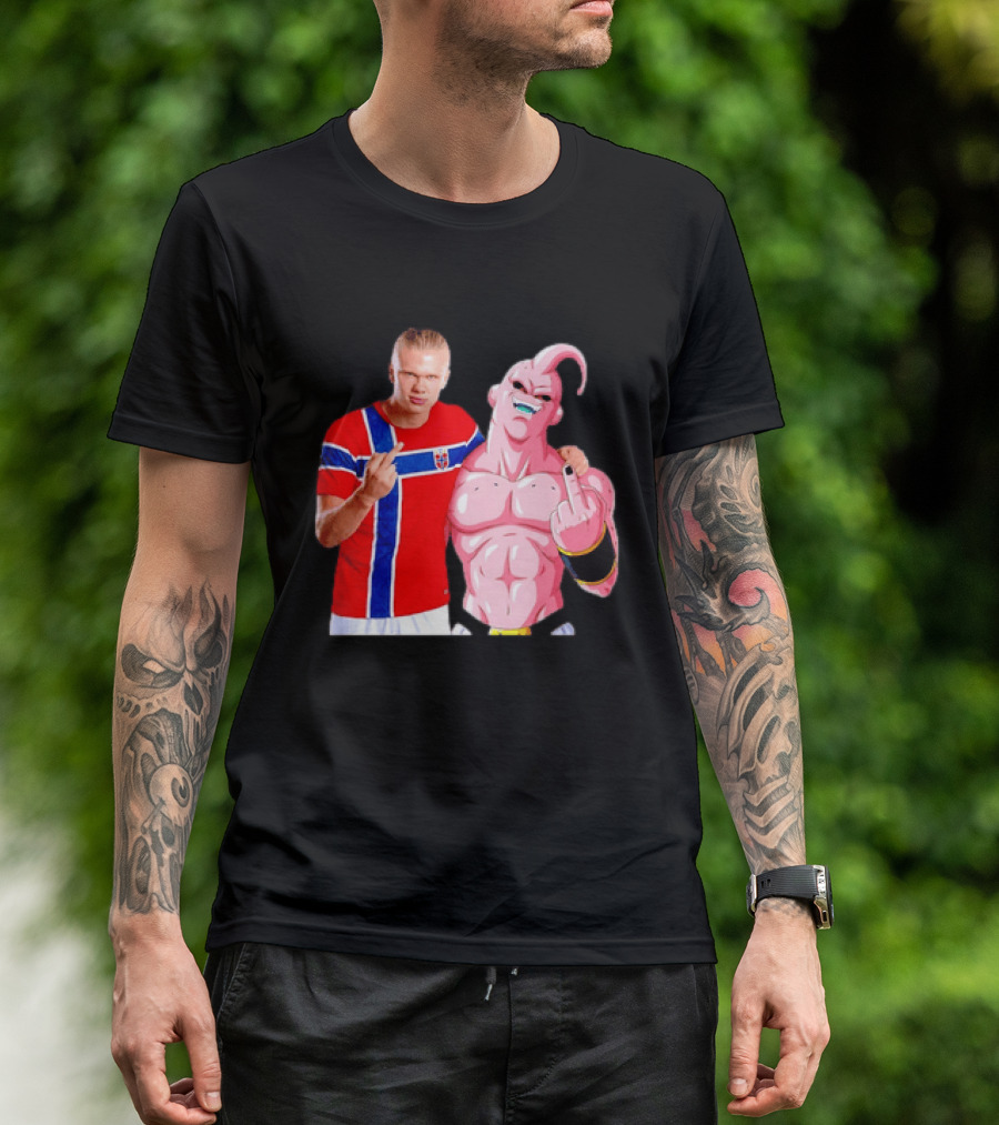 Erling Haaland Norway Majin Buu Middle Finger Cartoon Collaboration T-Shirt