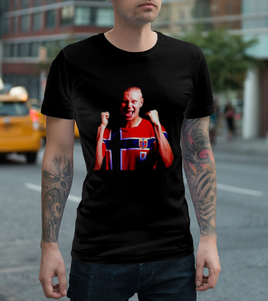 Erling Haaland Norway Football Team Norwegian Flag Iconic Striker Celebration T-Shirt