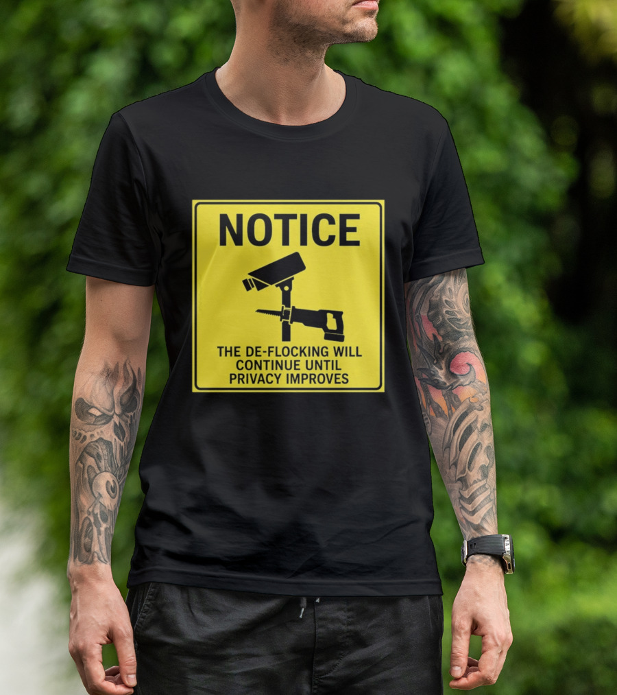 NOTICE De Flocking Will Continue Until Privacy Improves Surveillance Warning T-Shirt