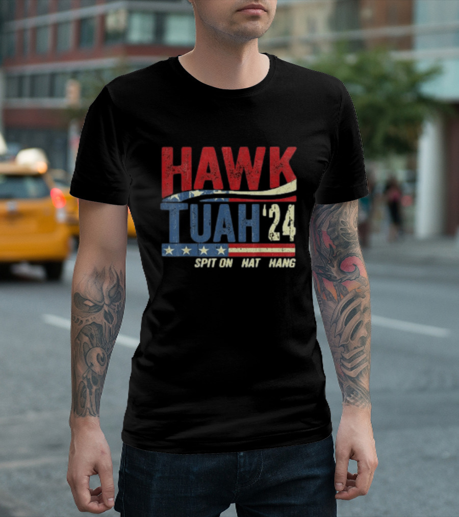 Hawk Tuah '24 Spit On That Thang Red White Blue Stars Stripes T-Shirt
