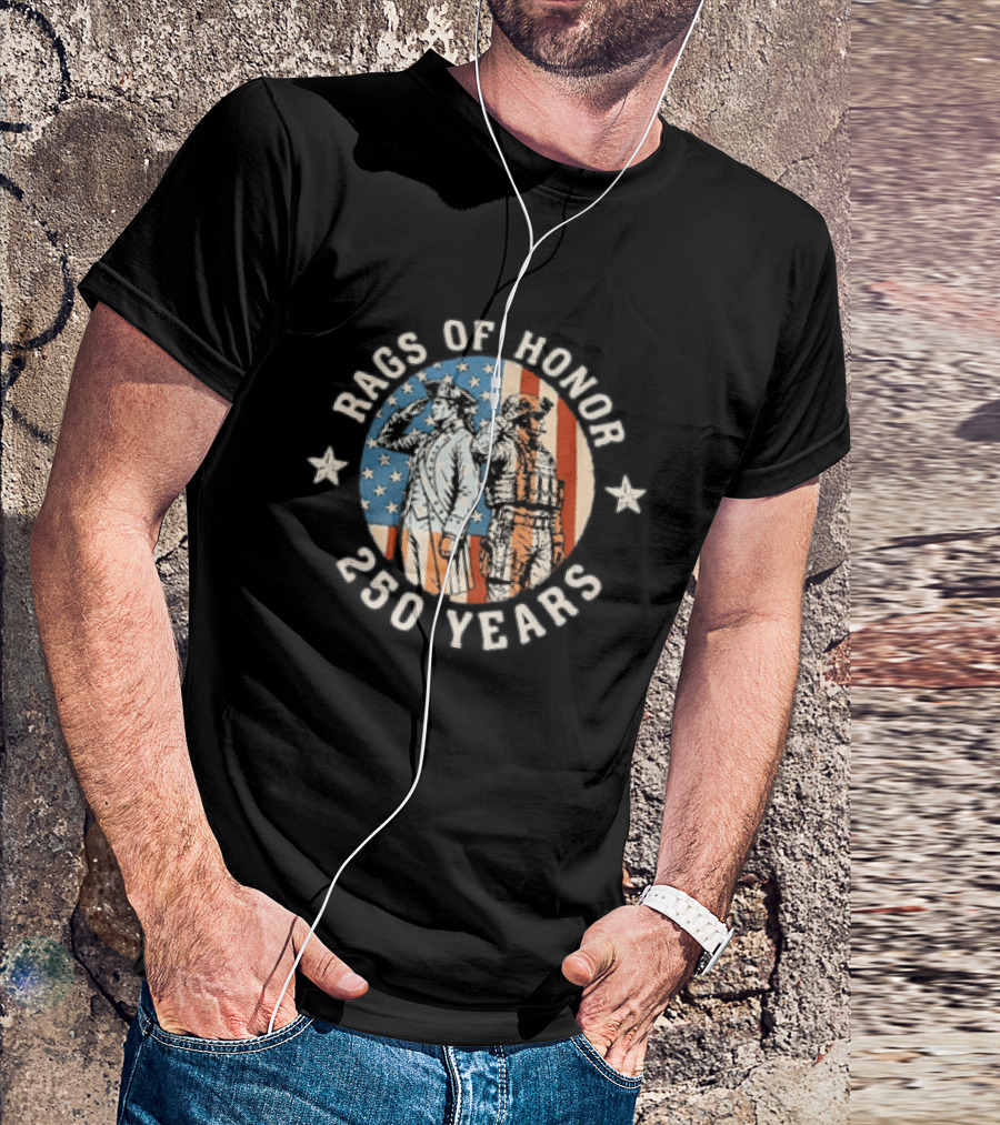 Rags Of Honor 250 Years Revolutionary War Patriot Distressed American Soldier Flag T-Shirt