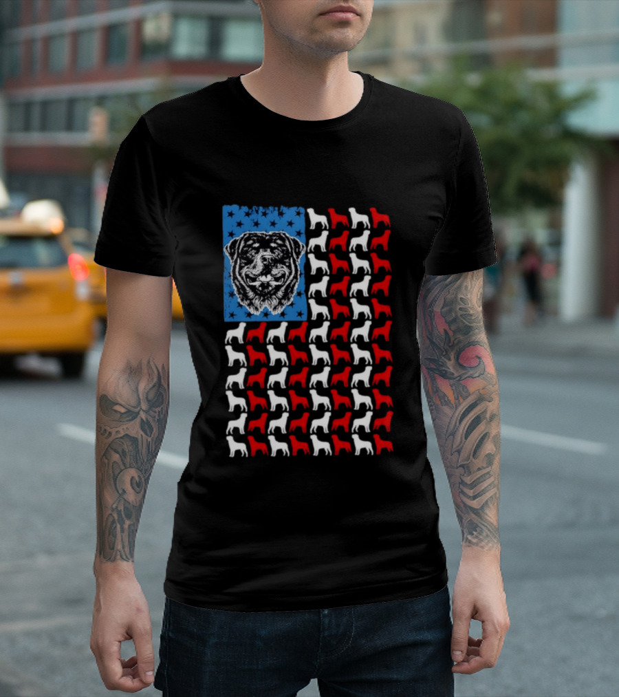 USA Flag Rottweiler Dog Stars Stripes Patriotic T-Shirt