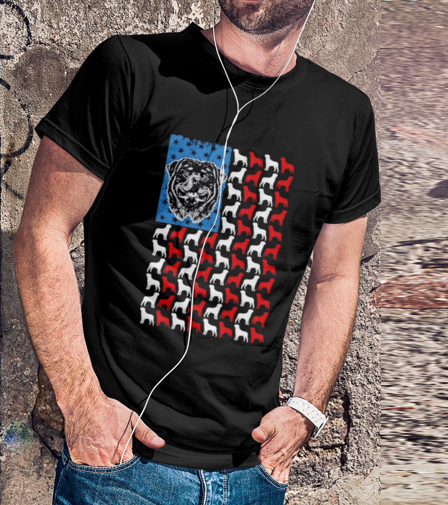 USA Flag Rottweiler Dog Stars Stripes Patriotic T-Shirt