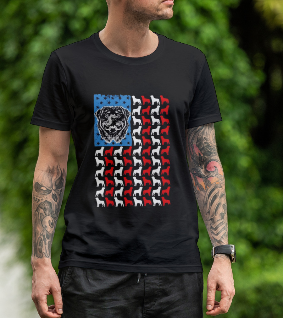 USA Flag Rottweiler Dog Stars Stripes Patriotic T-Shirt