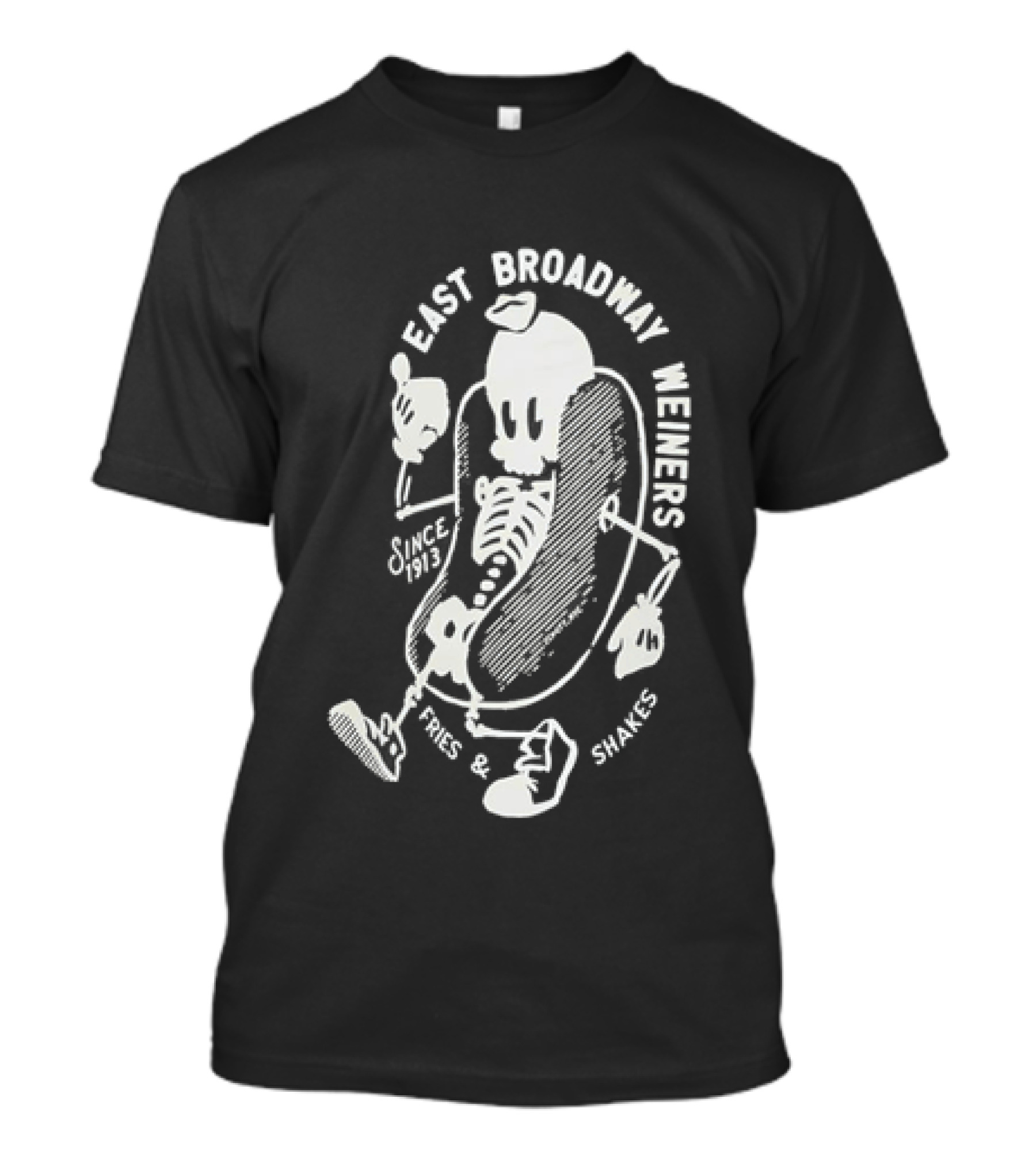 Since 1913 Skeleton Giving Thumbs Up East Broadway Weiners Fries Shakes T-Shirt