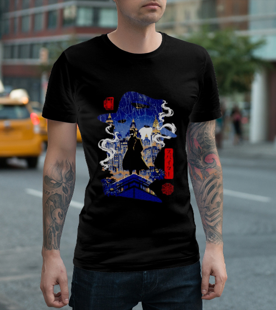 Spider Man Noir Marvel Spider Verse Cityscape Japanese T-Shirt