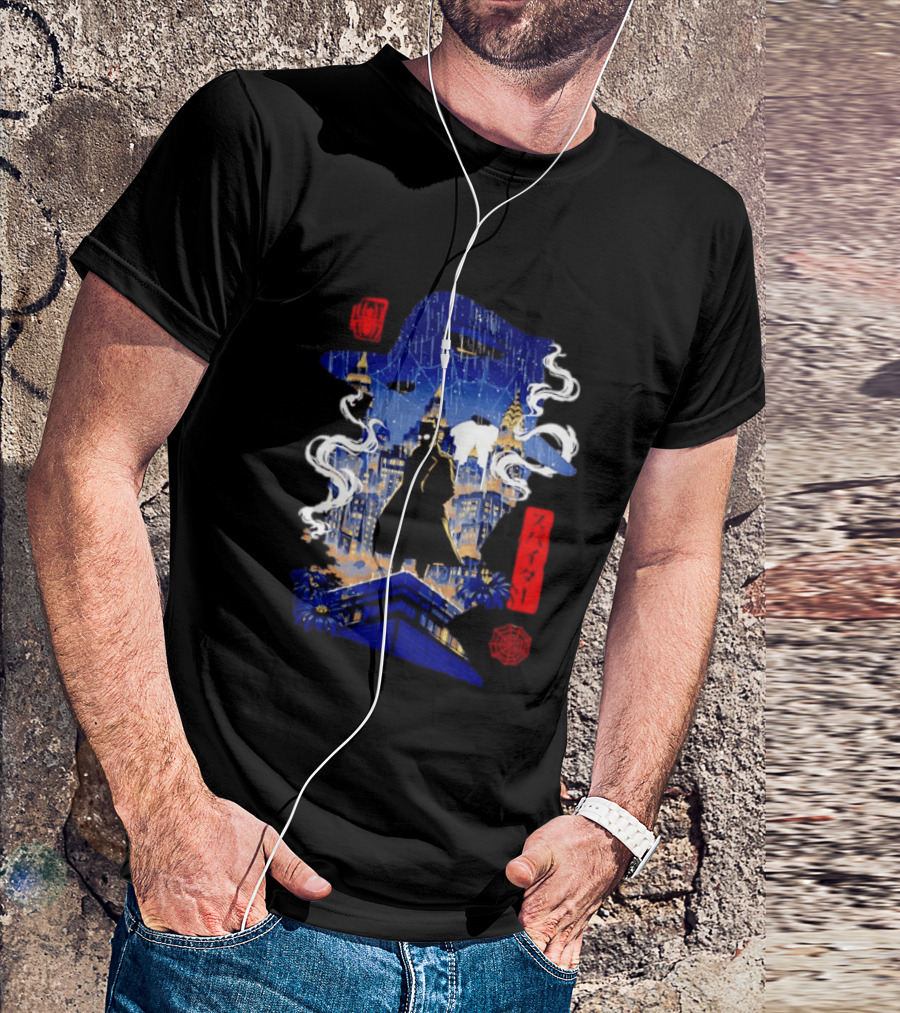Spider Man Noir Marvel Spider Verse Cityscape Japanese T-Shirt