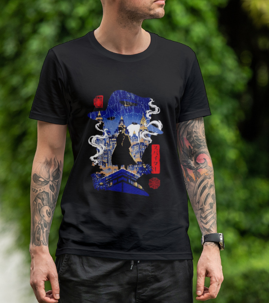 Spider Man Noir Marvel Spider Verse Cityscape Japanese T-Shirt