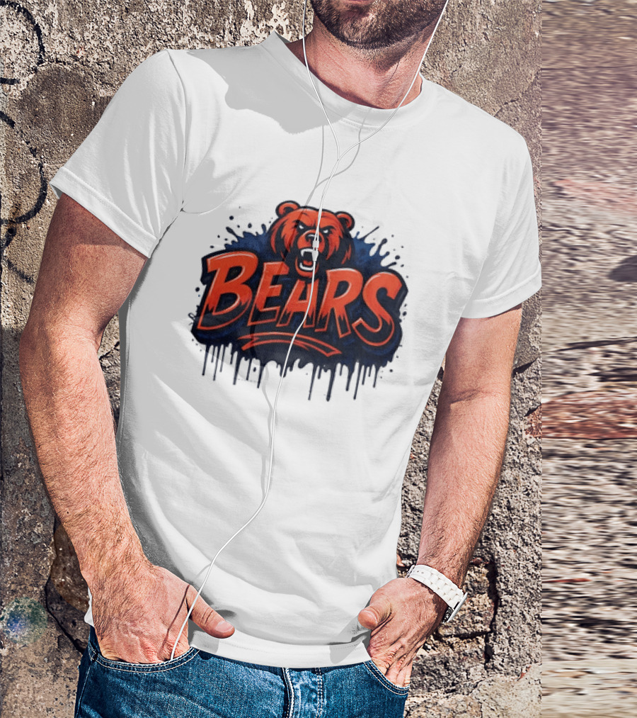 Chicago Bears Graffiti Style Vintage Bold Text Bear Head T-Shirt