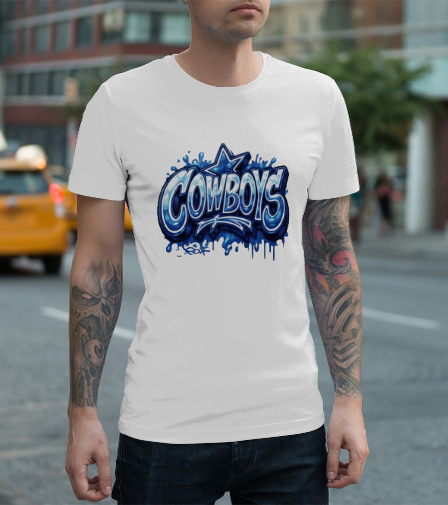Dallas Cowboys Graffiti Style With Star And Blue Drips T-Shirt
