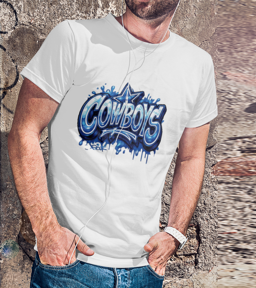 Dallas Cowboys Graffiti Style With Star And Blue Drips T-Shirt
