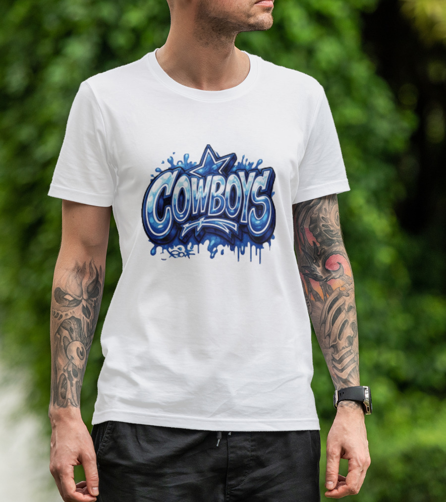 Dallas Cowboys Graffiti Style With Star And Blue Drips T-Shirt