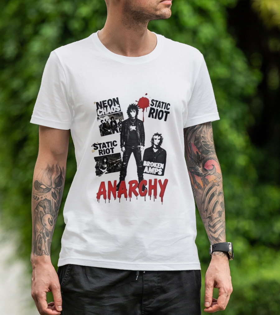 Neon Chaos Static Riot Broken Amps Anarchy Punk Rock Musician T-Shirt