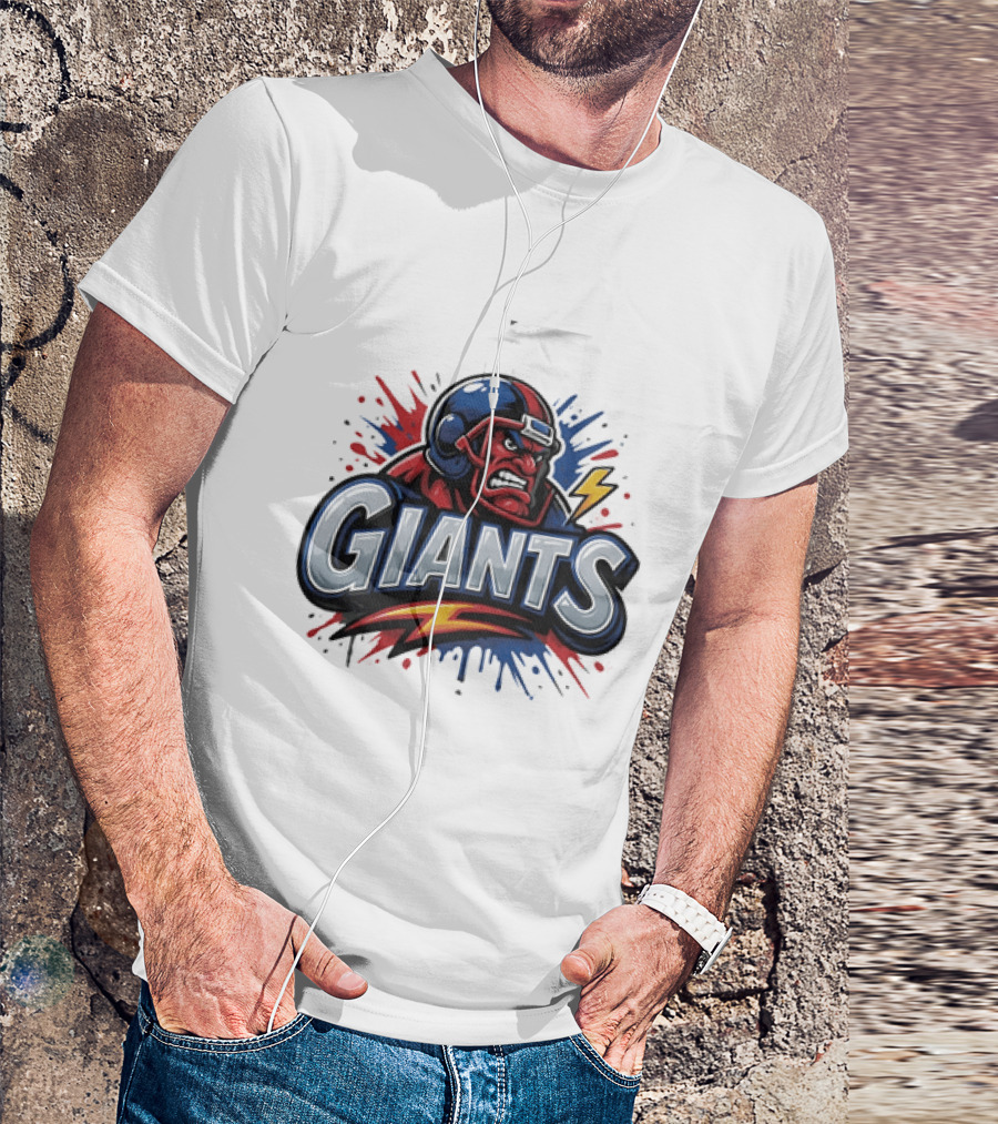 New York Giants Graffiti Style Football Helmet Lightning Bolt T-Shirt