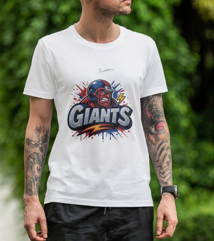 New York Giants Graffiti Style Football Helmet Lightning Bolt T-Shirt
